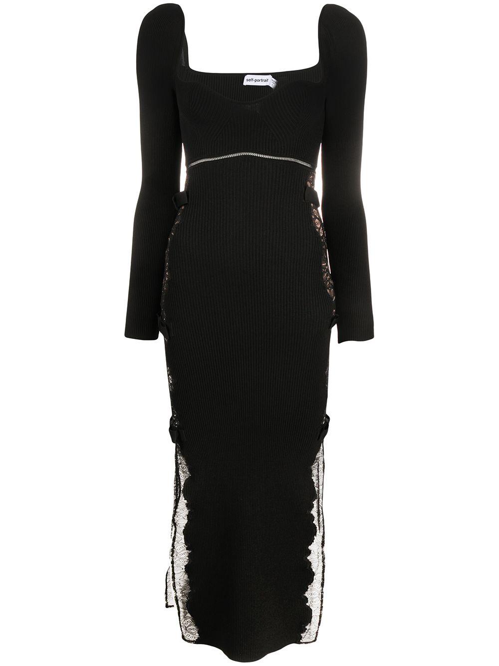 Self-Portrait Lace Ribbed Knit Bodycon ...