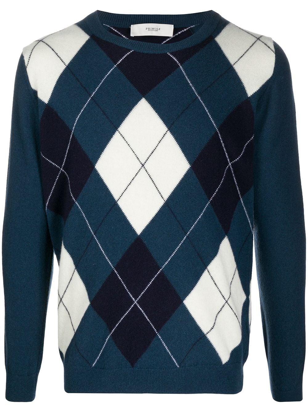 Pringle of Scotland Wool Argyle-intarsia Crew Neck Sweater in Blue for ...