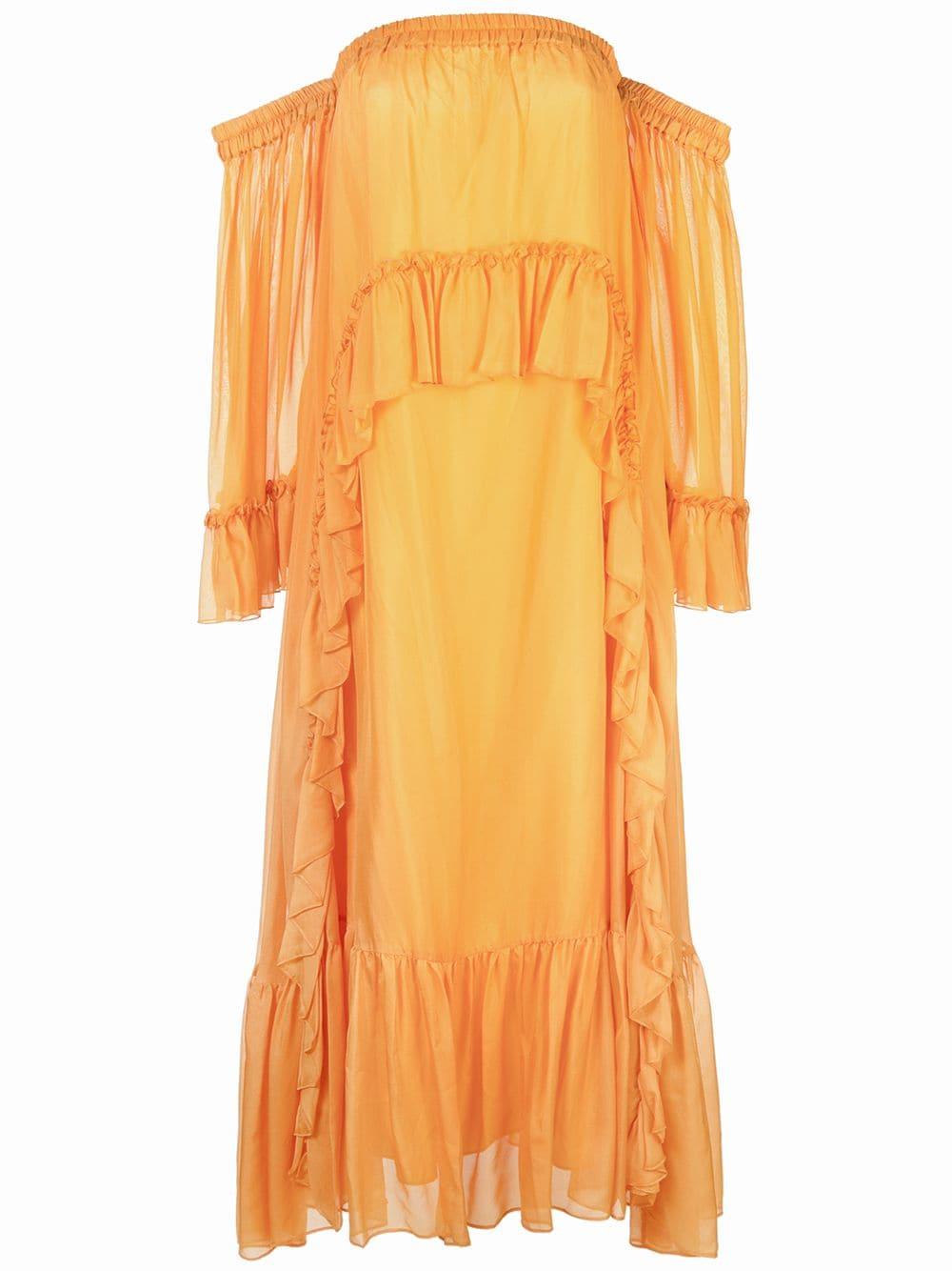 AMUR Silk Off-shoulder Ruffled Maxi Dress in Orange - Lyst