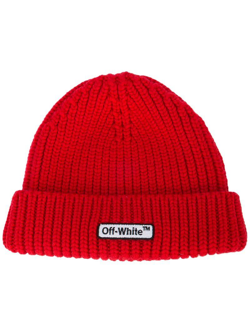 Off-White c/o Virgil Abloh Patch Beanie in Red for Men | Lyst