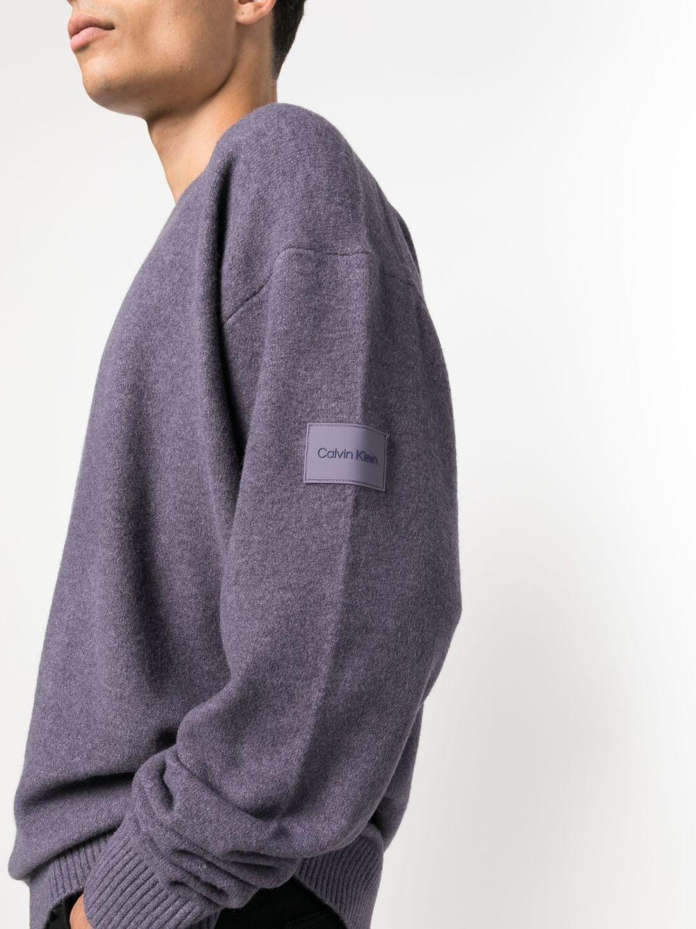 Calvin Klein Logo-patch Crew-neck Jumper in Purple for Men | Lyst