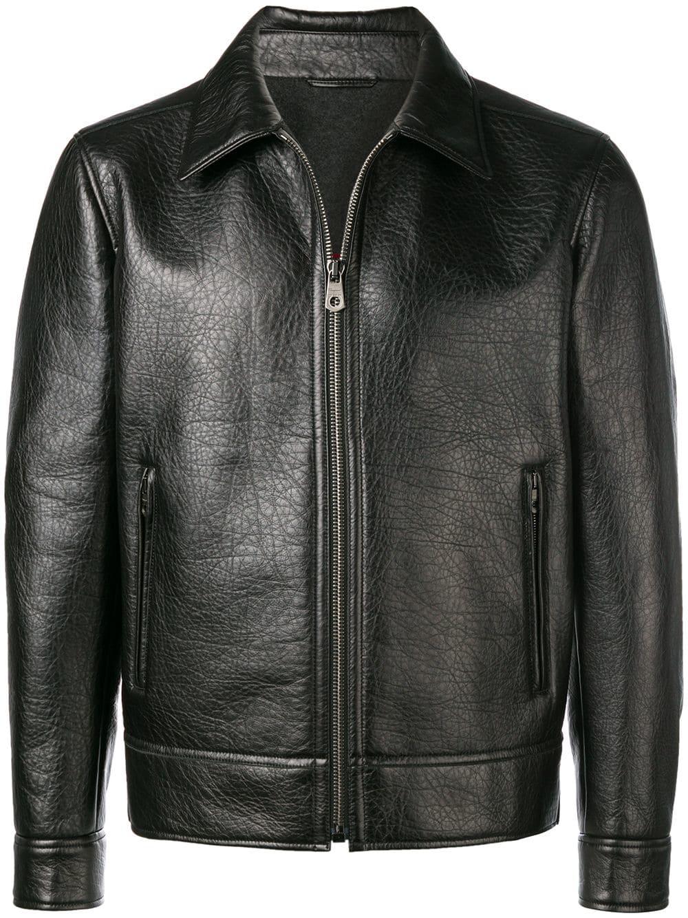 Ferragamo Leather Jacket in Black for Men - Lyst