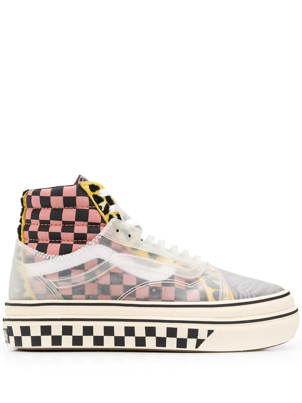 Vans Leather Checkerboard Hitop Trainers in Pink Lyst
