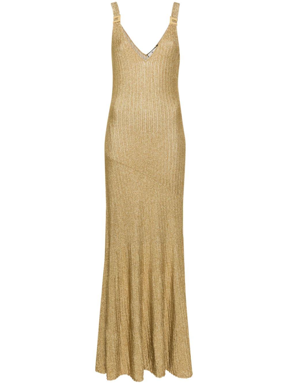 Elisabetta Franchi V-Neck Lurex Gown in Metallic | Lyst