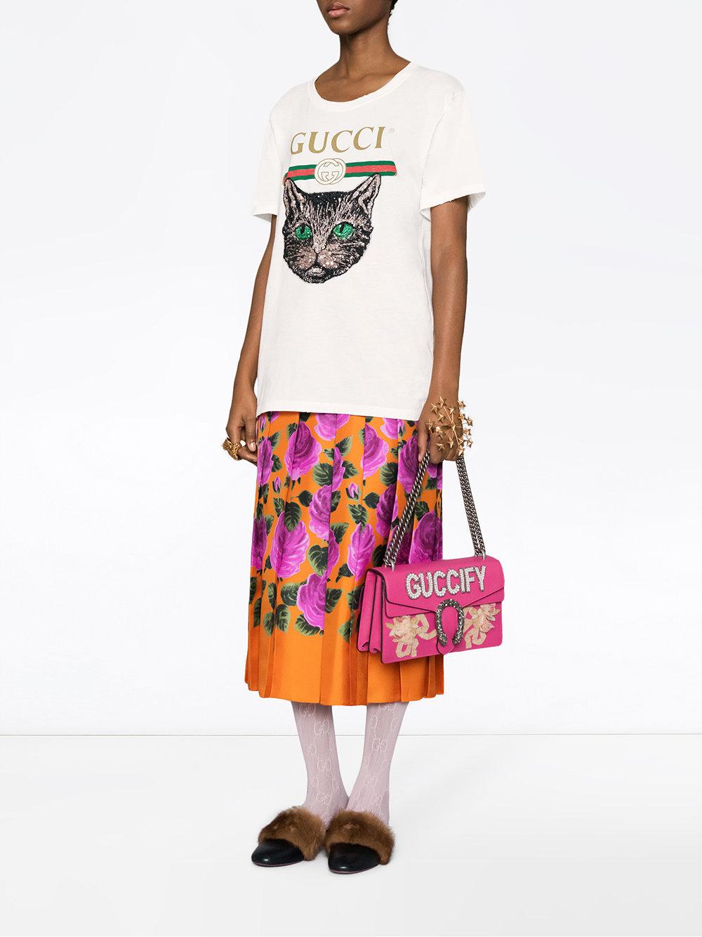 Gucci Cotton Logo T-shirt With Mystic Cat in White | Lyst
