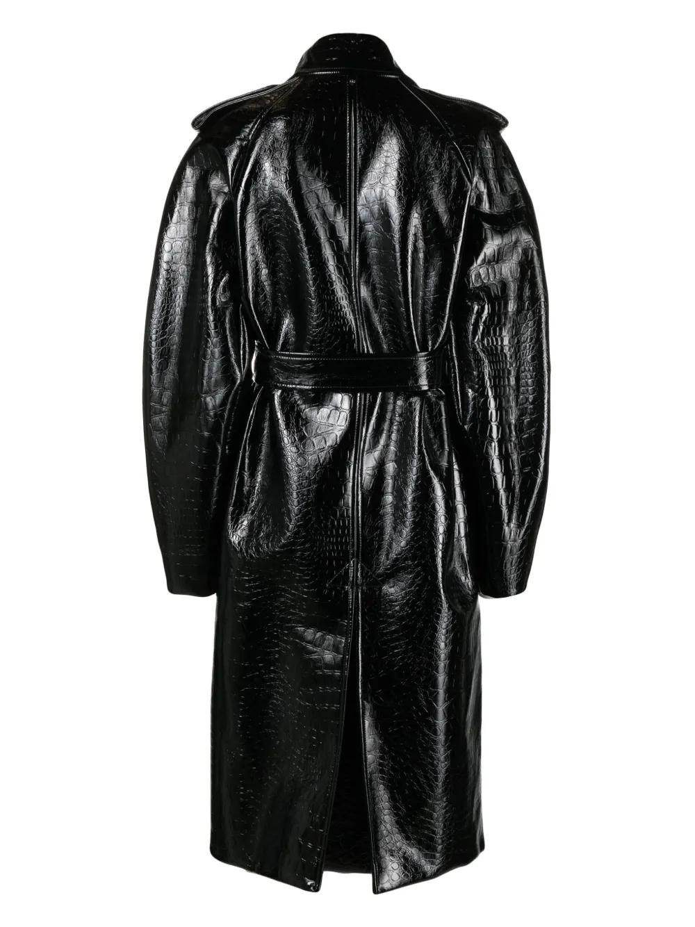 レザージャケット・コート SPORTMAX BLACK SYNTHETIC LEATHER FAGGI COAT Sportmax Faggi Crocodile-Effect Trench Coat in Black | Lyst