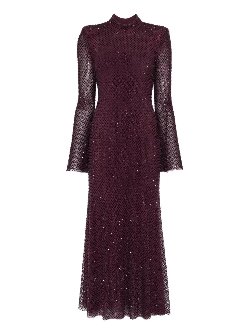 self portrait pink rhinestone mesh midi dress self-portrait Rhinestone Mesh Maxi Dress in Pink