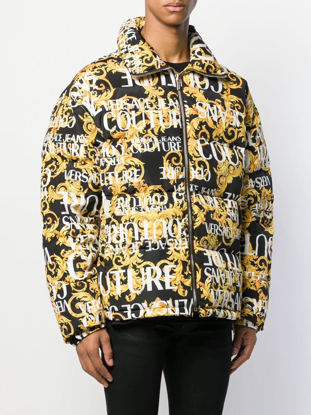 Versace Jeans Couture Baroque Print Puffer Jacket in Yellow for Men | Lyst