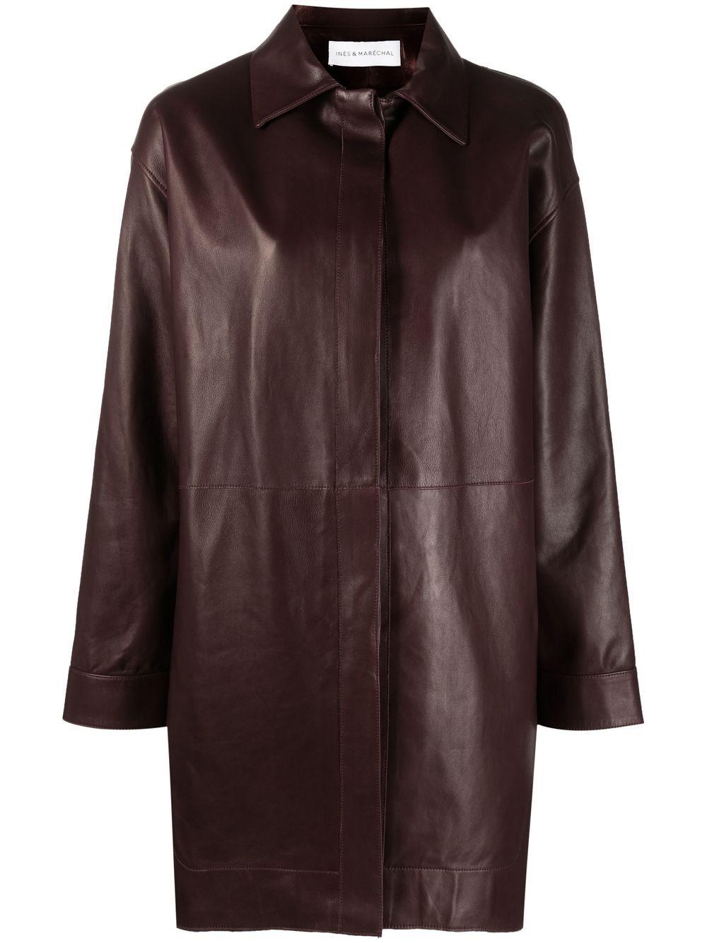 Inès & Maréchal Concealed-fastening Leather Coat in Brown | Lyst