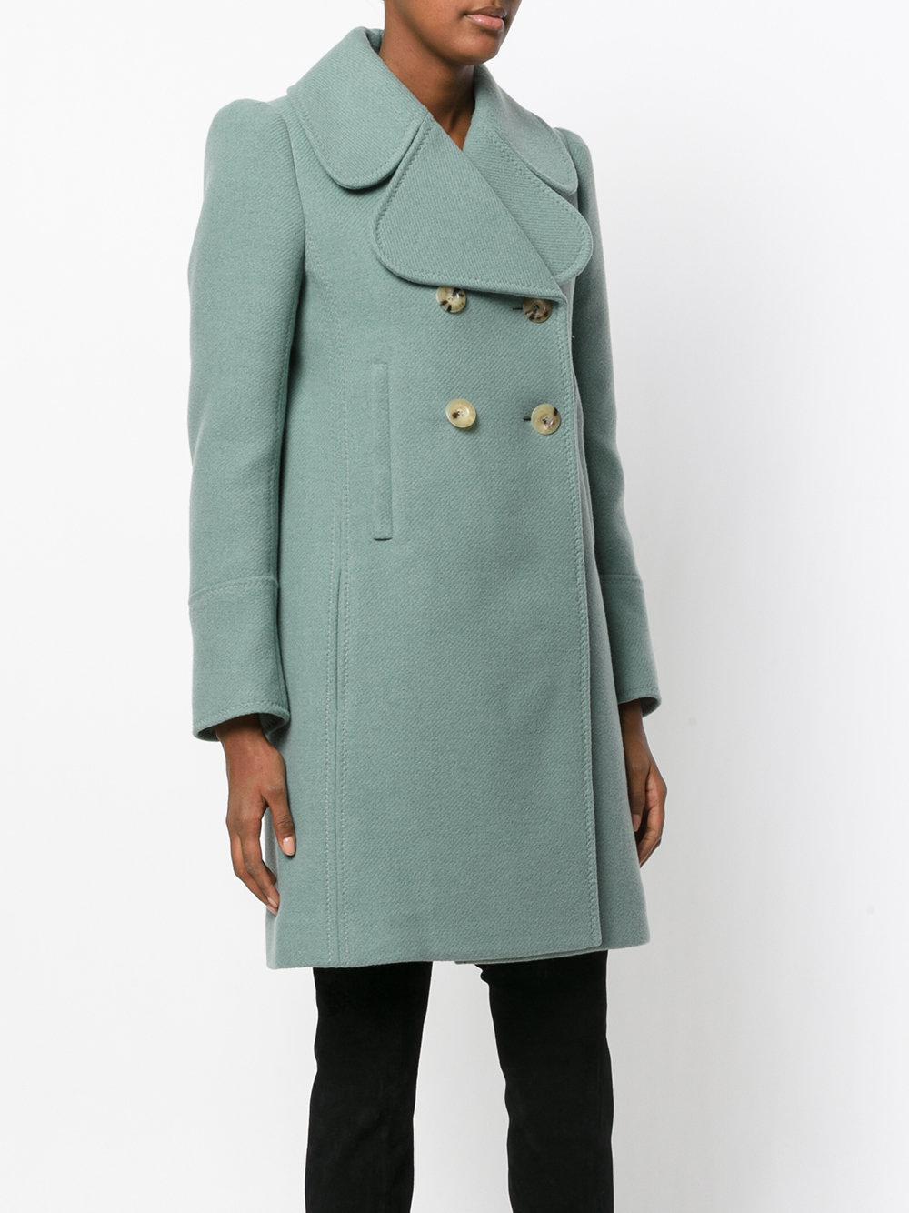 Chloé Wool Oversized Collar Double Breasted Coat in Green - Lyst