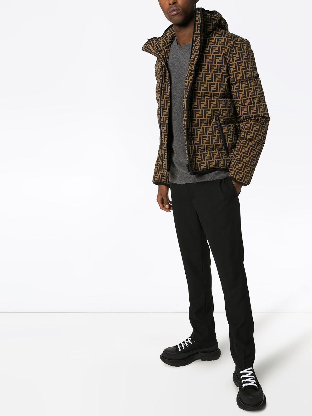Fendi Synthetic Ff Logo Print Puffer Jacket in Brown for Men | Lyst