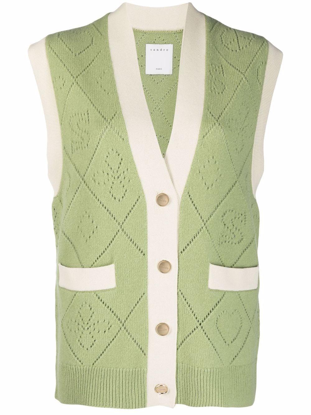 Sandro Perforated Logo Knitted Vest in Green | Lyst