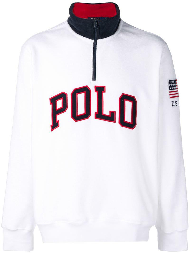 Polo Ralph Lauren Half Zip Pullover Logo Fleece in White for Men | Lyst