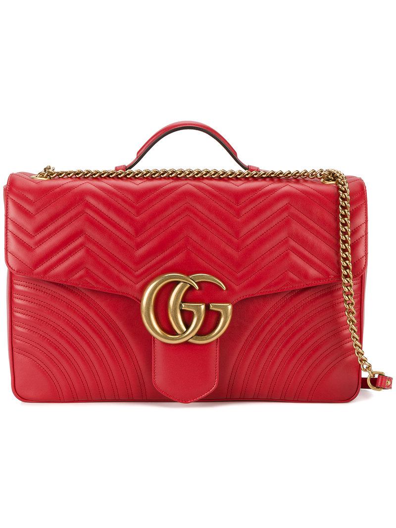 Gucci Leather Marmont Maxi Shoulder Bag in Red - Lyst