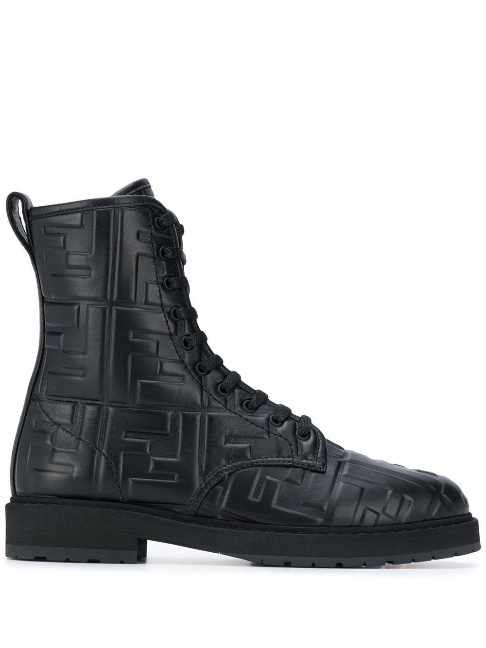 Fendi Ff Logo Combat Boots in Black | Lyst