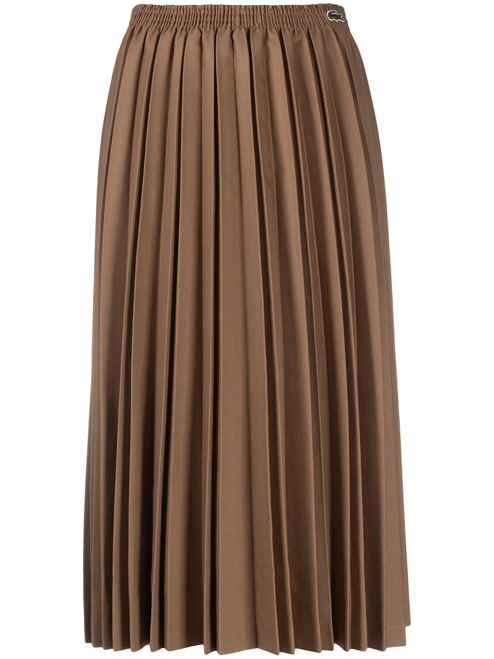 Lacoste Logo-patch Pleated Midi Skirt in Brown | Lyst