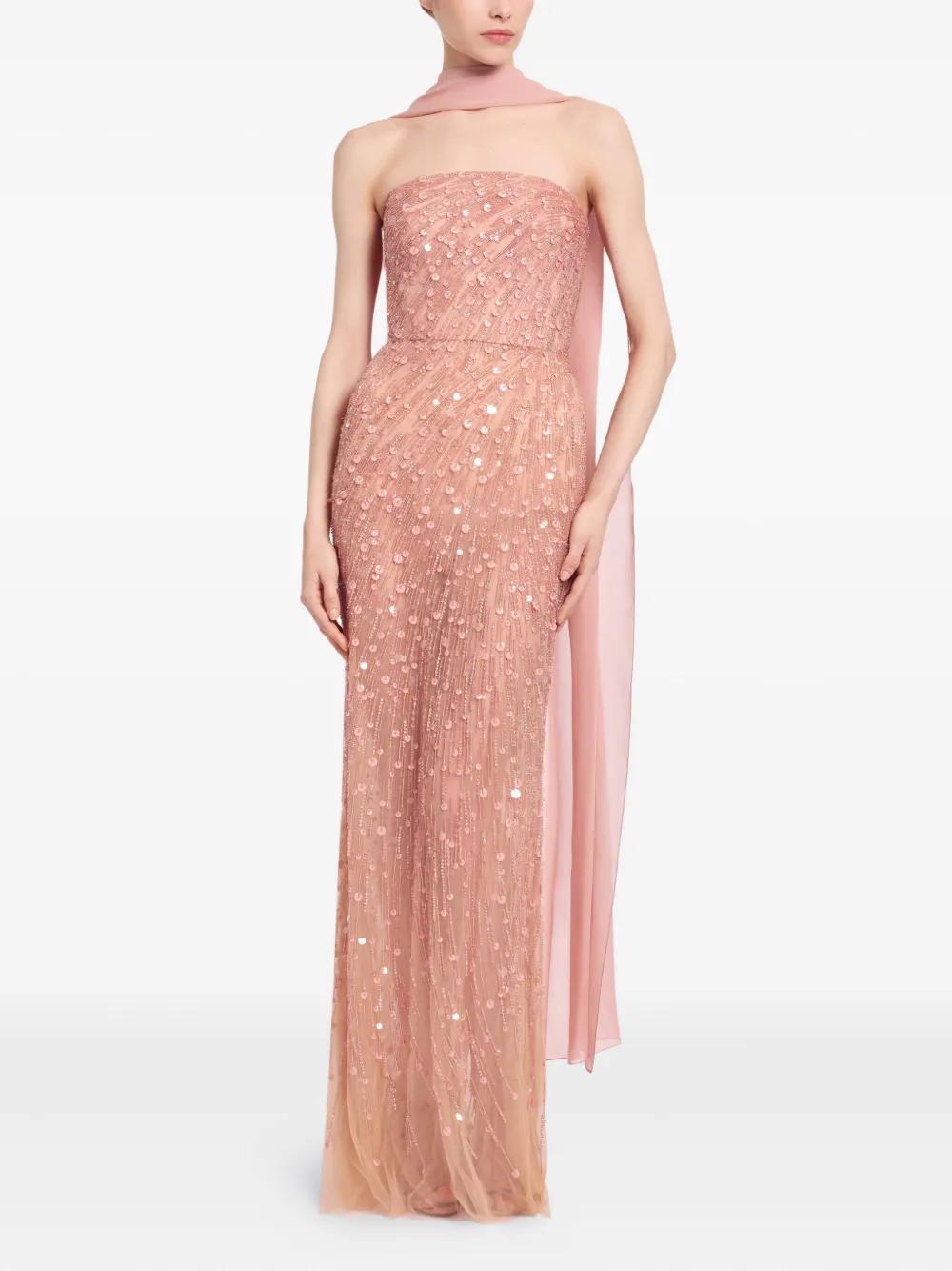 elie saab bead embroidered long dress Elie Saab Bead Embroidered Long Dress - Black