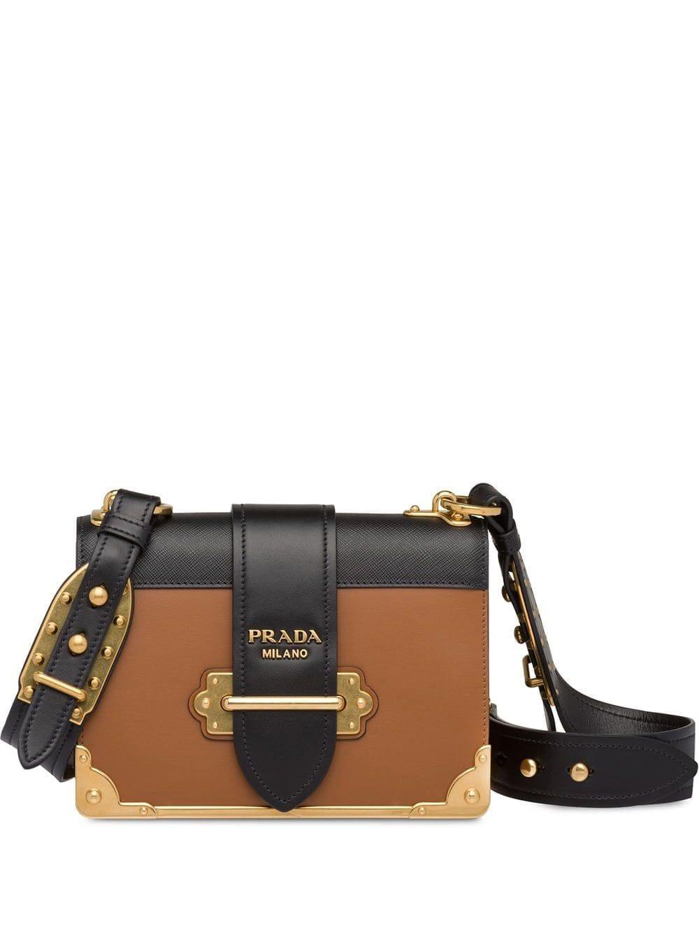 plannen kever hangen Prada Cahier Leather Shoulder Bag in Brown | Lyst