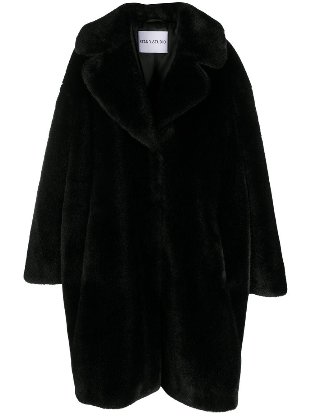 Stand Studio Camille Cocoon Teddy Style Coat in Black Lyst