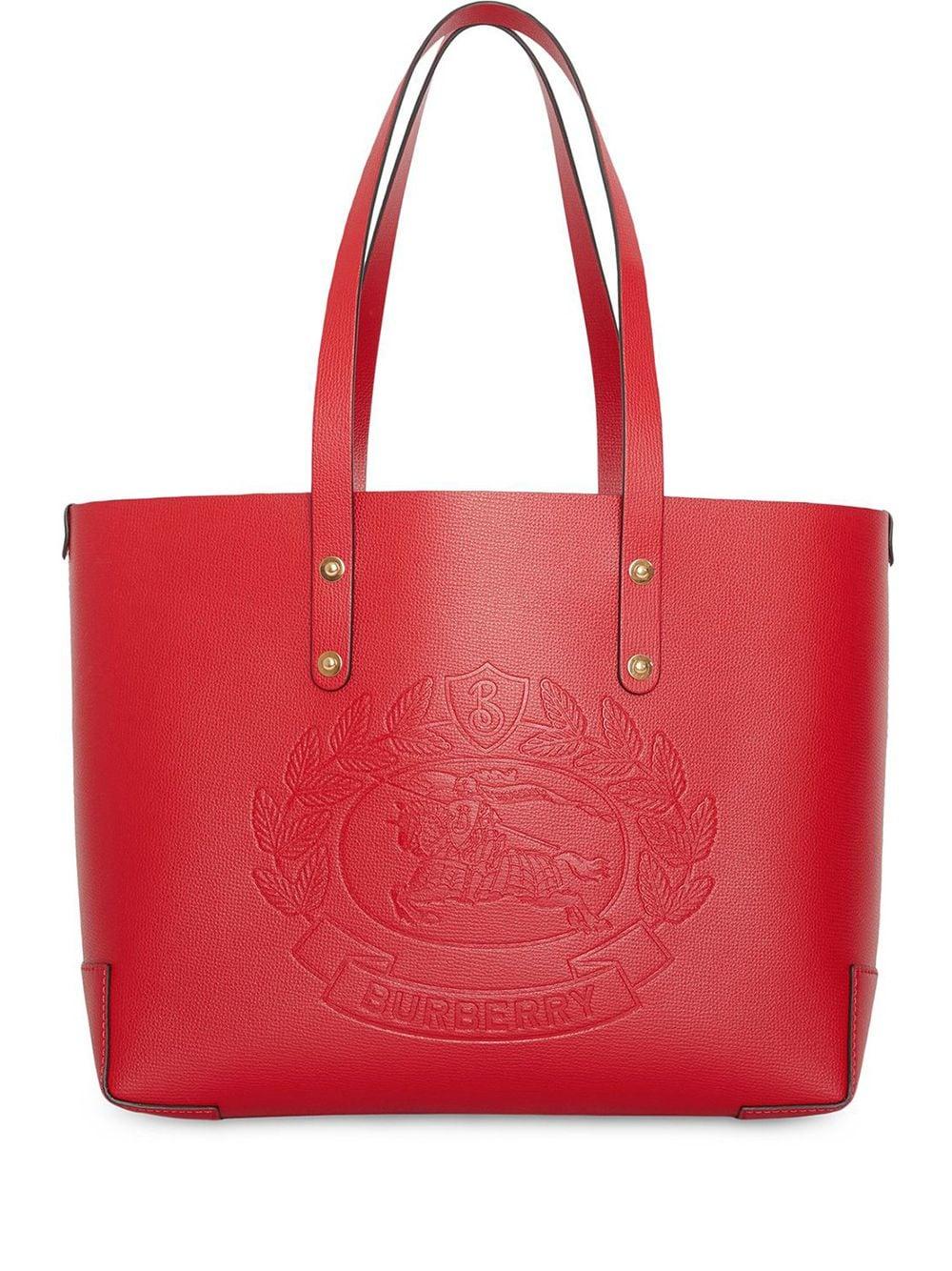 small embossed crest leather tote