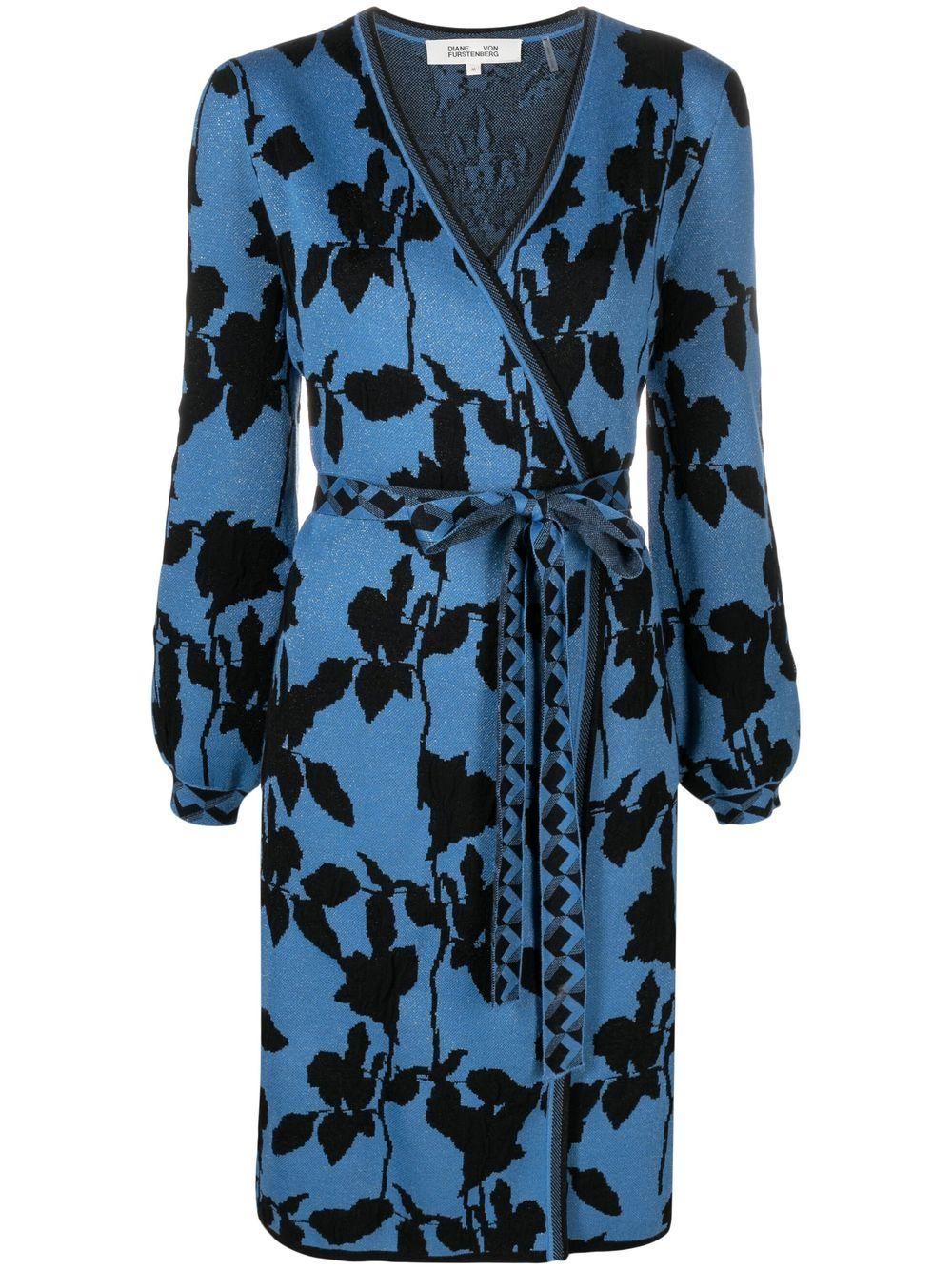 Diane von Furstenberg Bessina Floral-jacquard Wrap Dress in Blue | Lyst