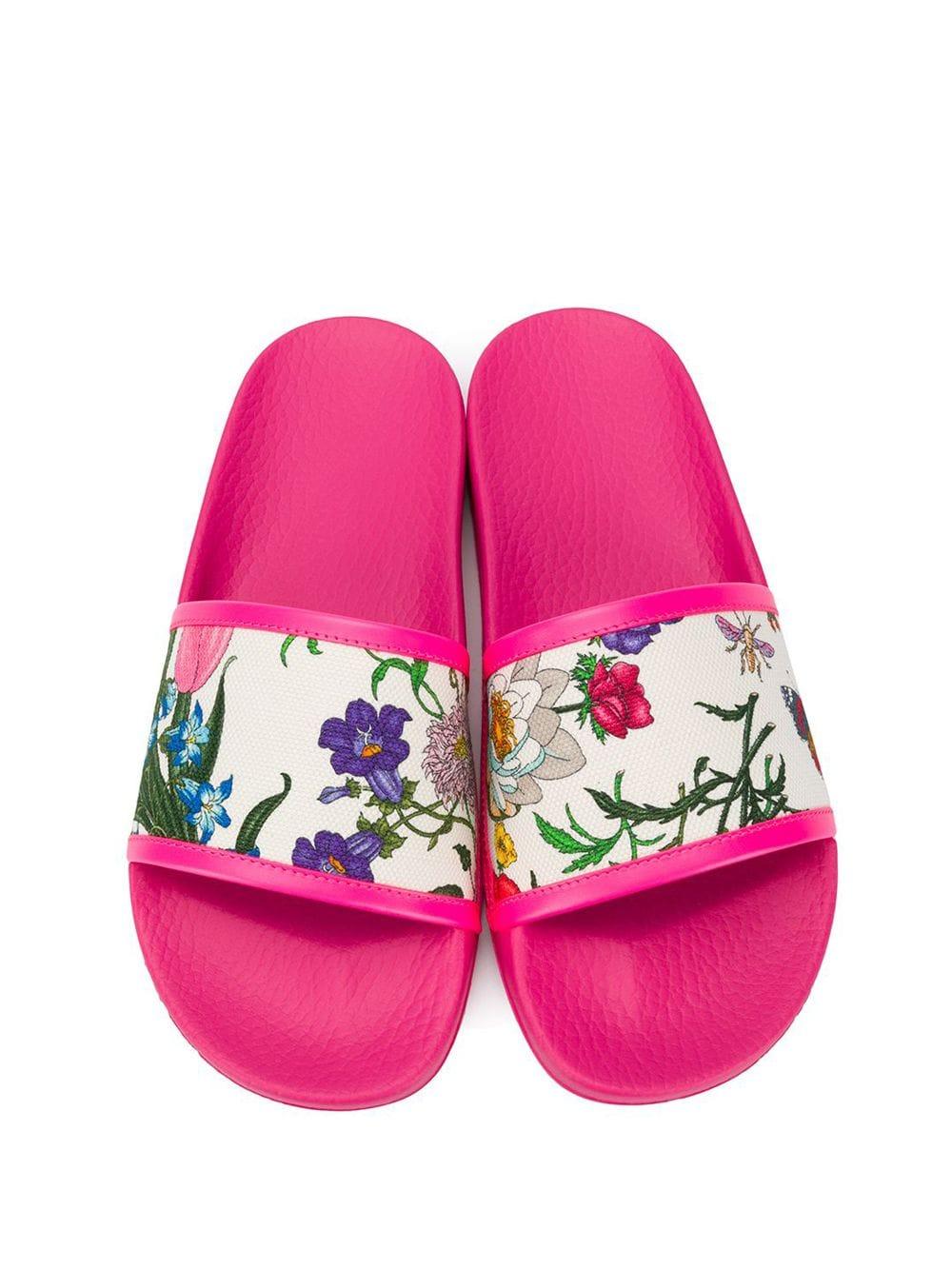 Gucci Cotton Floral Slides in Pink | Lyst