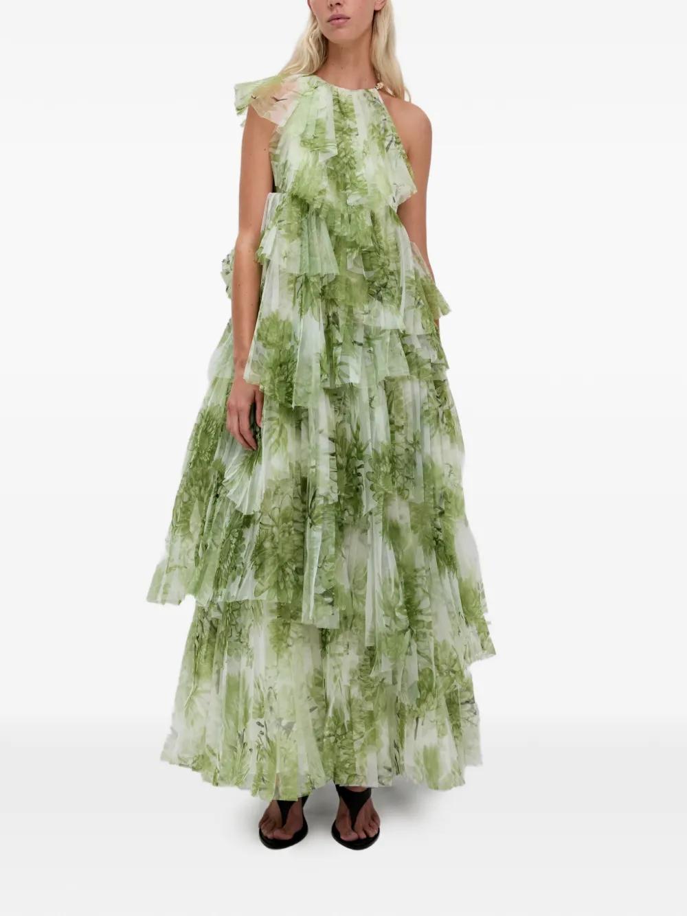 aje green maxi dress Aje - Flared long dress with cut-out detail