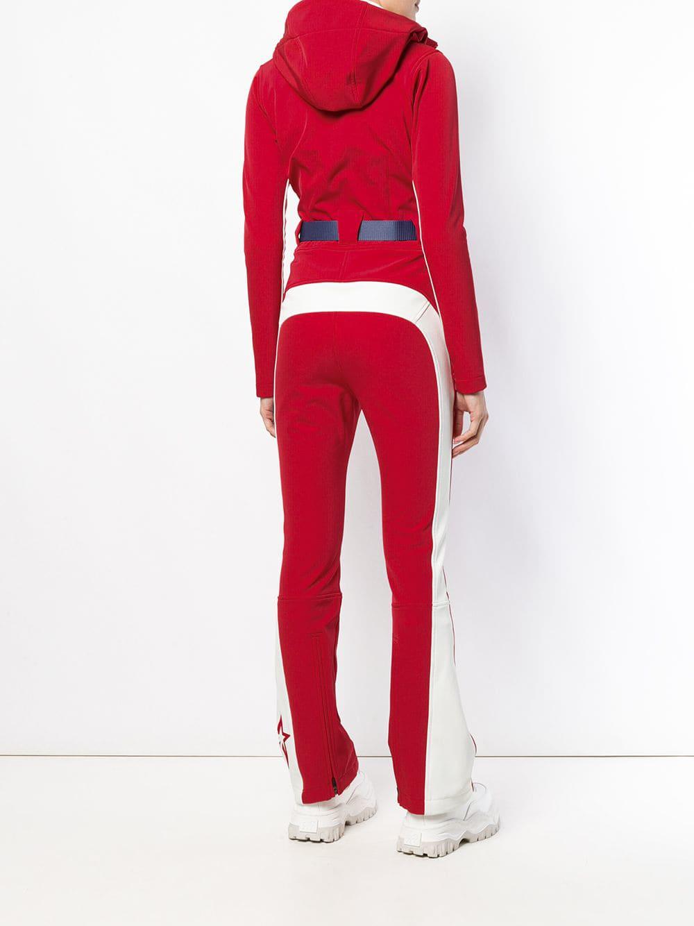 red ski jumpsuit
