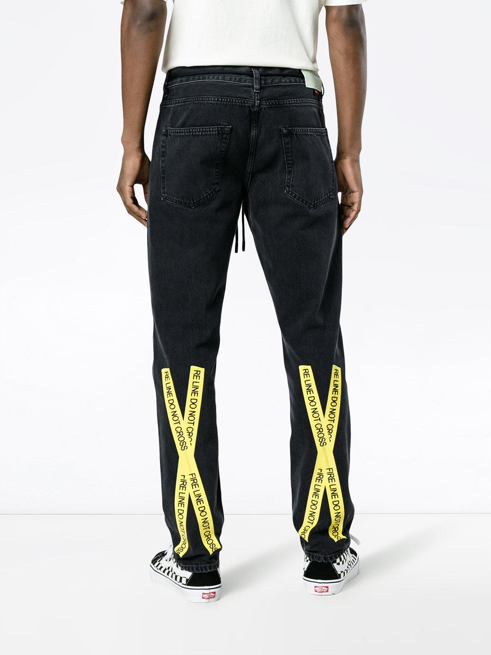 dokumentarfilm Gør det tungt affald Off-White c/o Virgil Abloh Slim Jeans With Yellow Tape Detail in Black for  Men | Lyst