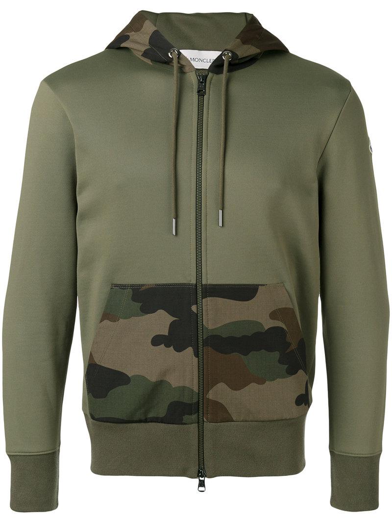 Moncler Cotton Camouflage Detail Hoodie in Green for Men - Lyst