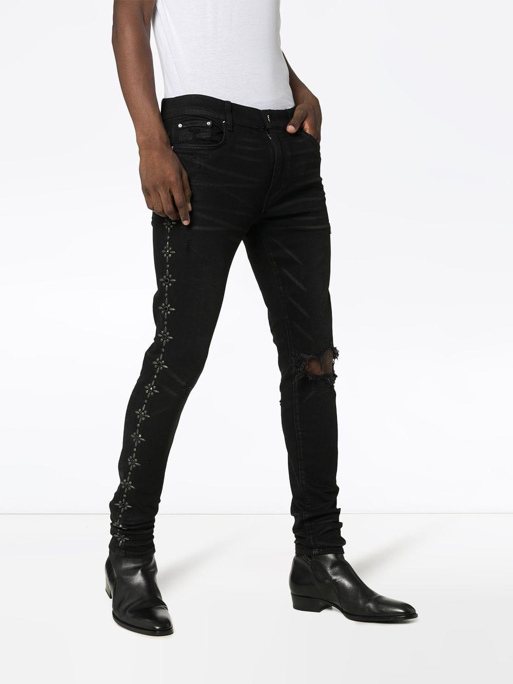 Amiri Synthetic Broken Side Studded Skinny Jeans in Black for Men - Lyst