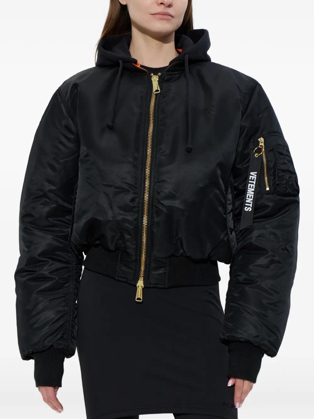 Vetements Hooded Bomber Jacket in Black | Lyst