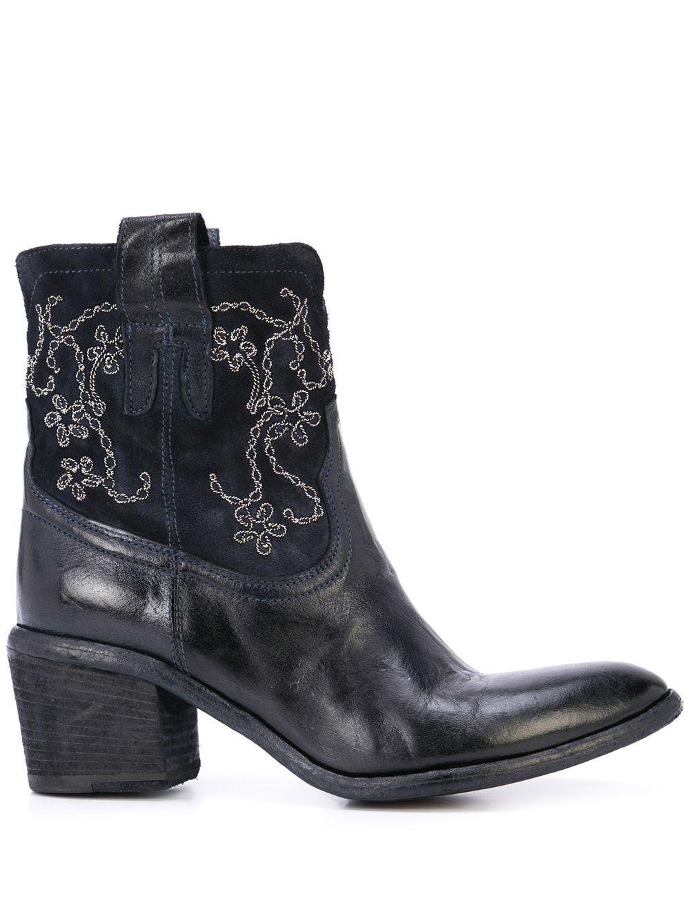 Fauzian Jeunesse Leather Embroidered Ankle Boots in Blue - Lyst