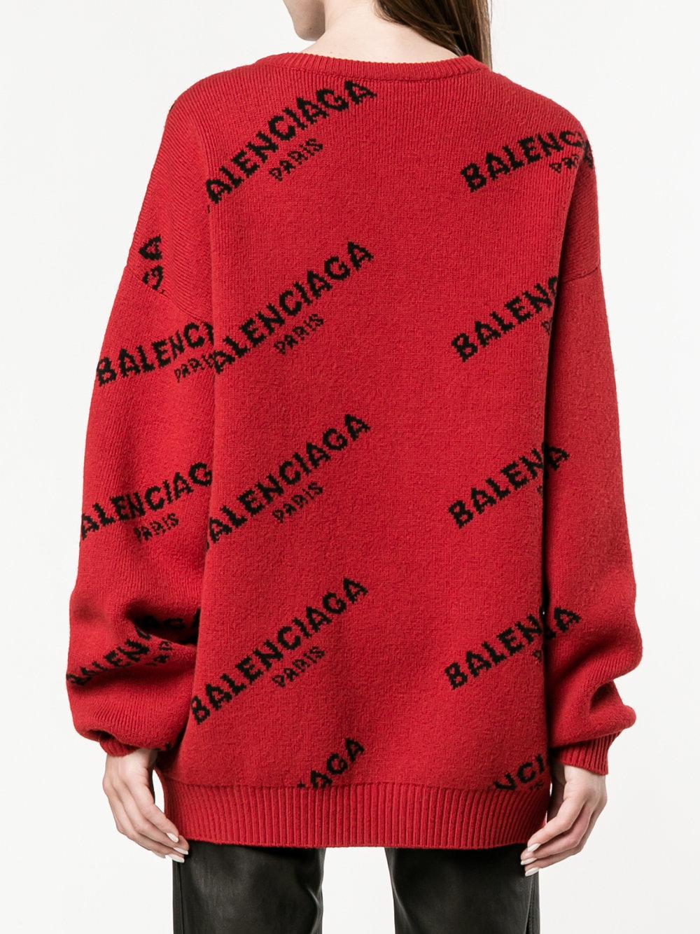 Balenciaga Wool Logo Jumper in Red | Lyst