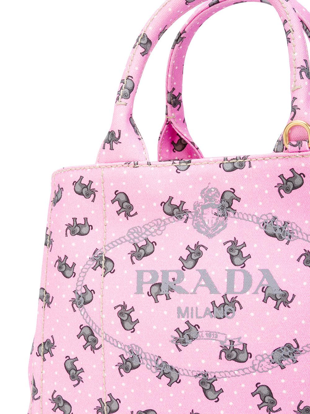 Prada Pink Canvas Elephant Printed Canapa Tote Bag Prada