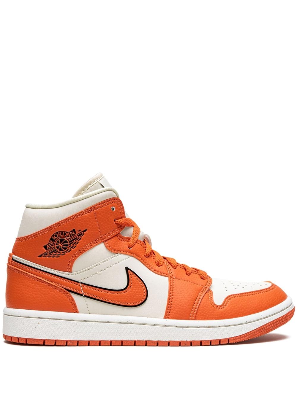 Nike Air Jordan 1 Mid Leather Mid-top Trainers in Orange | Lyst