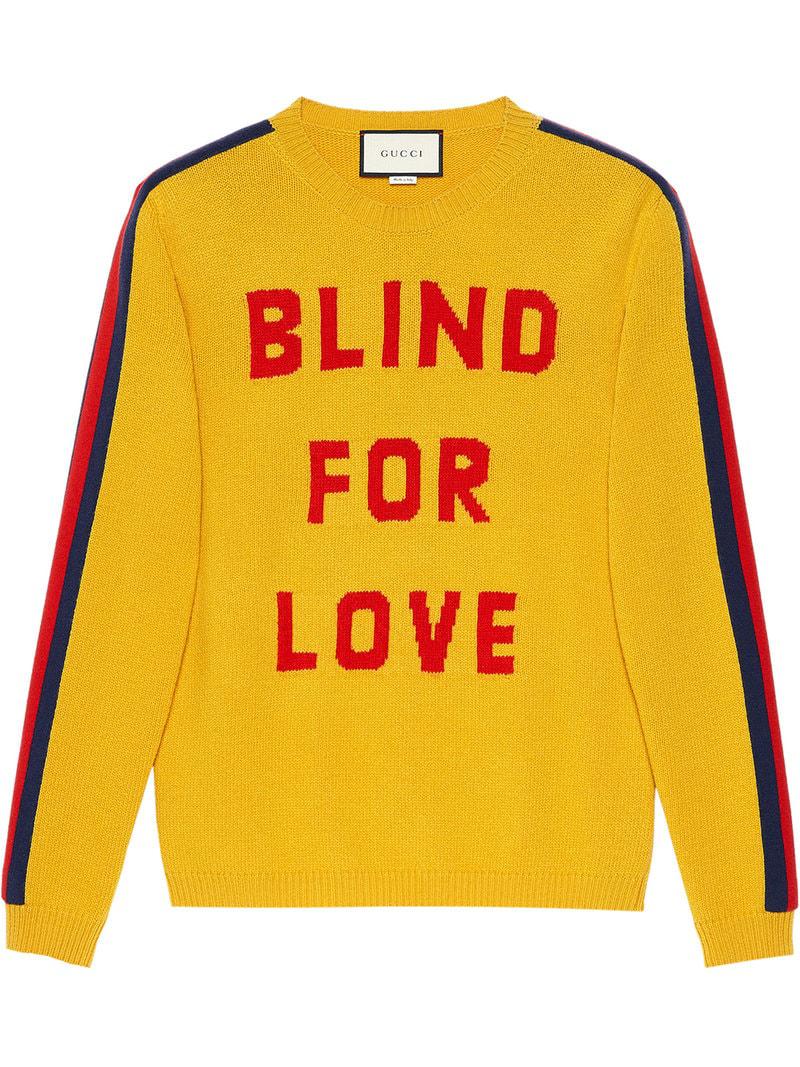 Maglione in lana con lupo e "Blind for Love" da Uomo di Gucci in Giallo |  Lyst