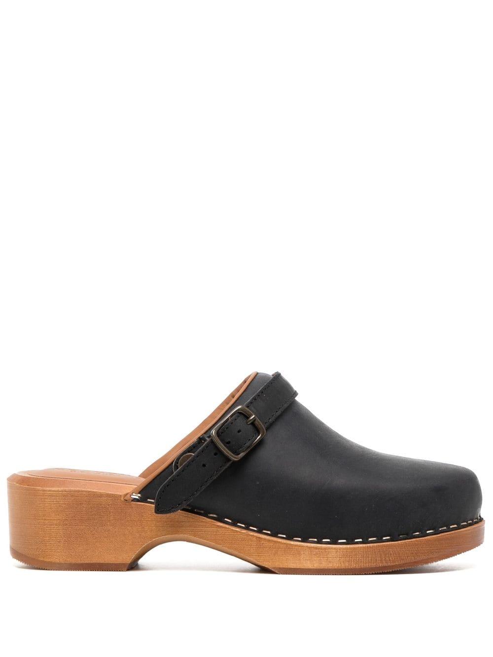 RE/DONE Wooden-platform Leather Clogs in Black | Lyst