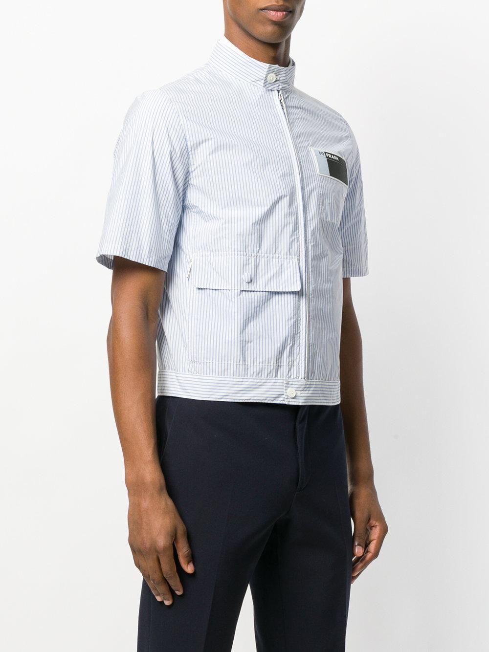 Prada Synthetic Striped Zipped Shirt in White for Men | Lyst