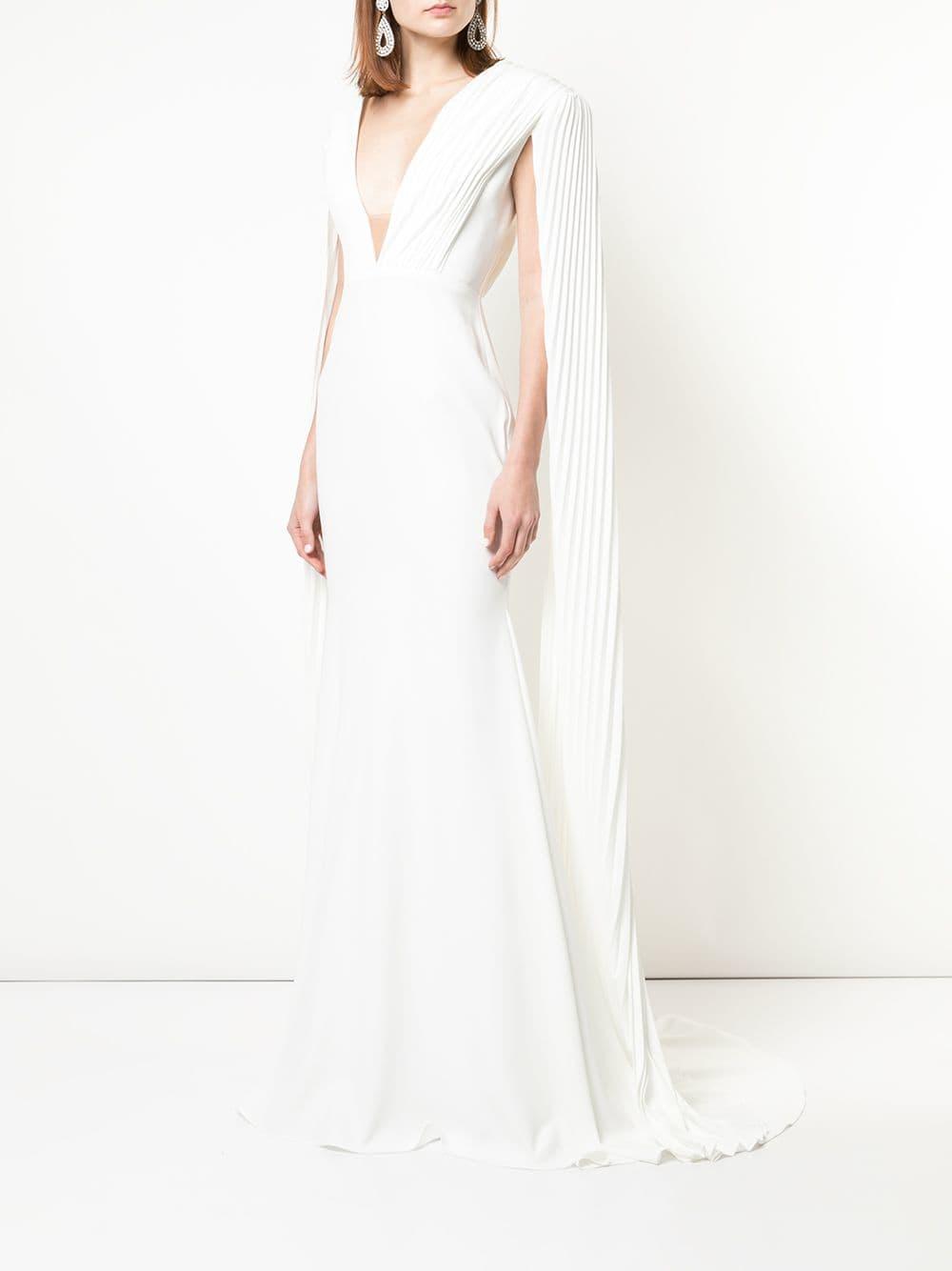 Alex Perry Plunge Cape Gown in White | Lyst