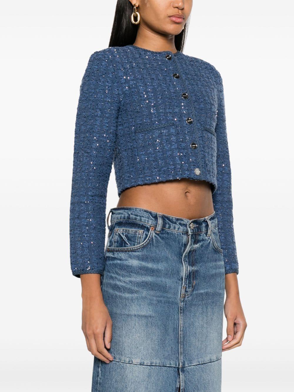 Sandro Sequin-Embellished Cropped Tweed Jacket in Blue | Lyst