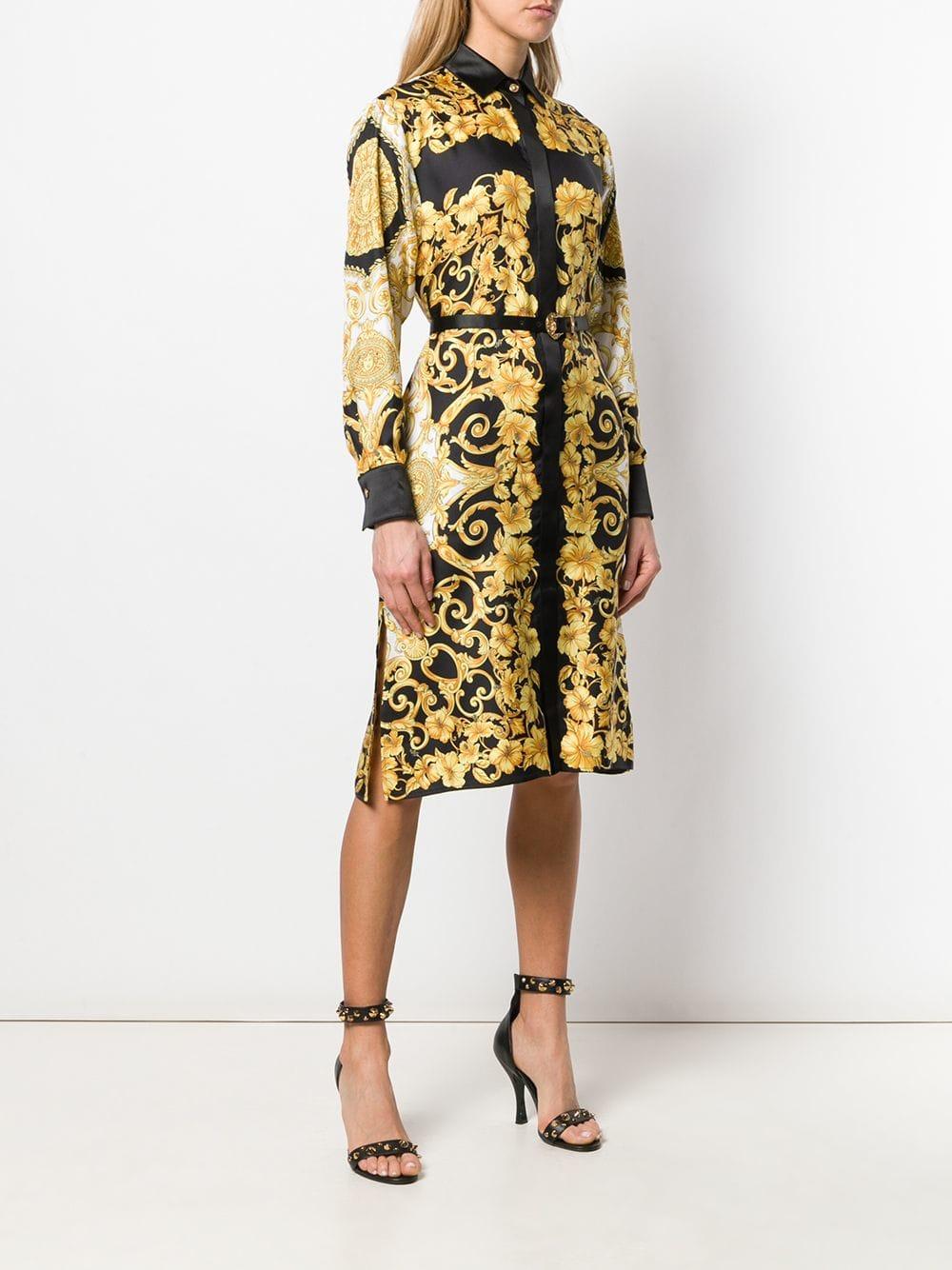 Versace Silk Baroque Pattern Shirt Dress in Black - Lyst