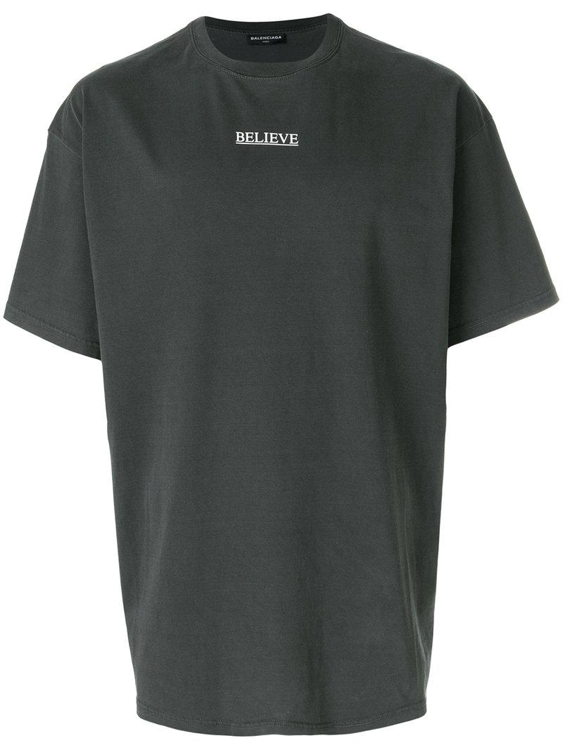 Balenciaga Cotton Believe Oversized T-shirt in Grey (Gray) for Men | Lyst
