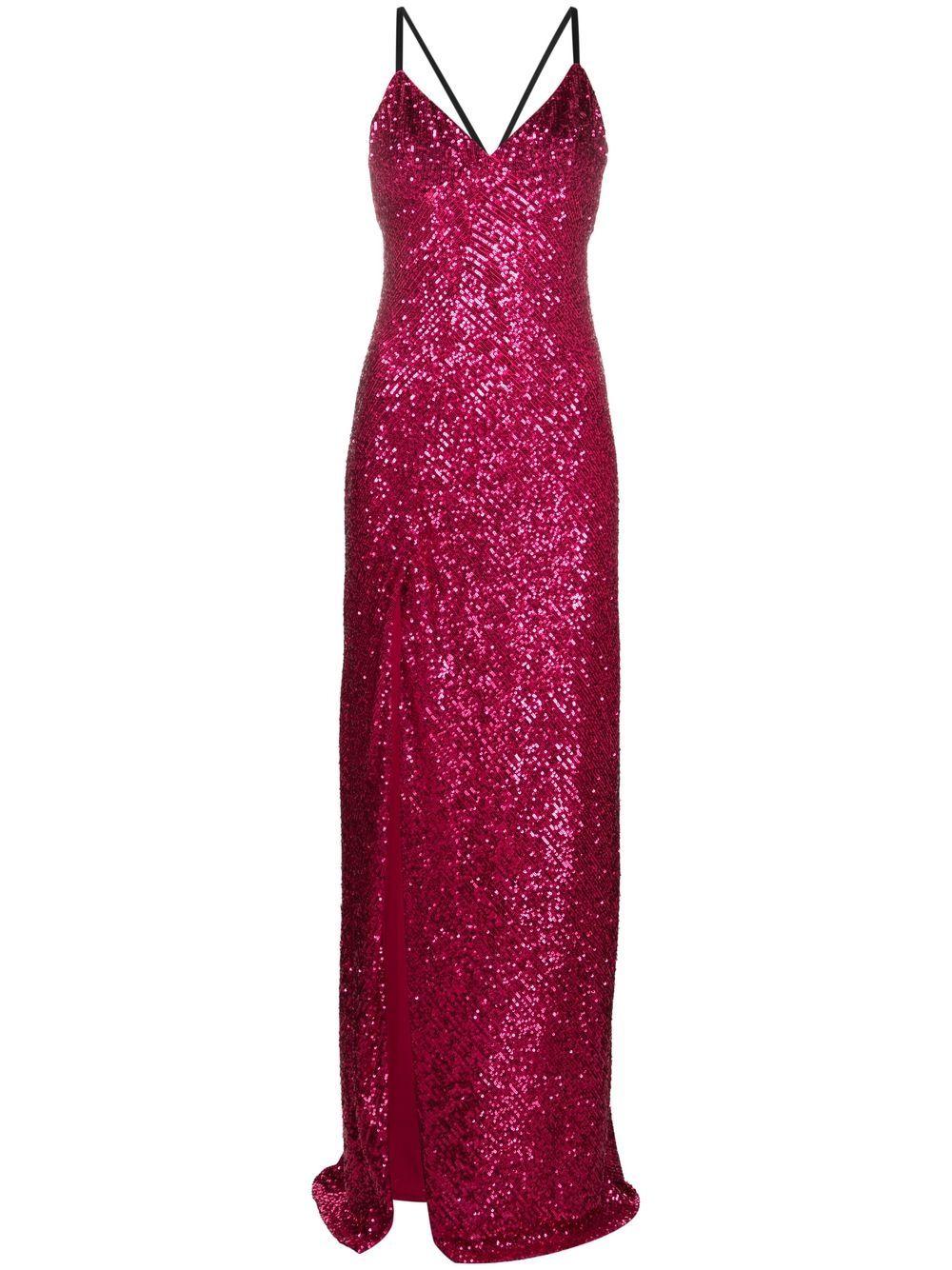 Pinko Sequin-embellished Side-slit Gown in Red | Lyst