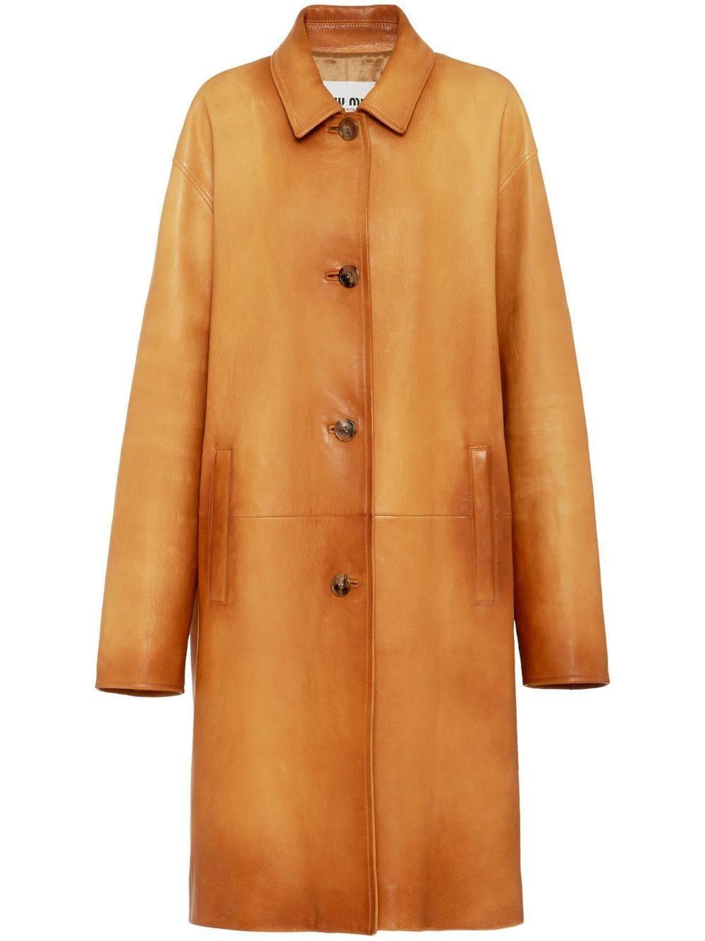 Miu Miu Nappa Leather Coat in Orange | Lyst