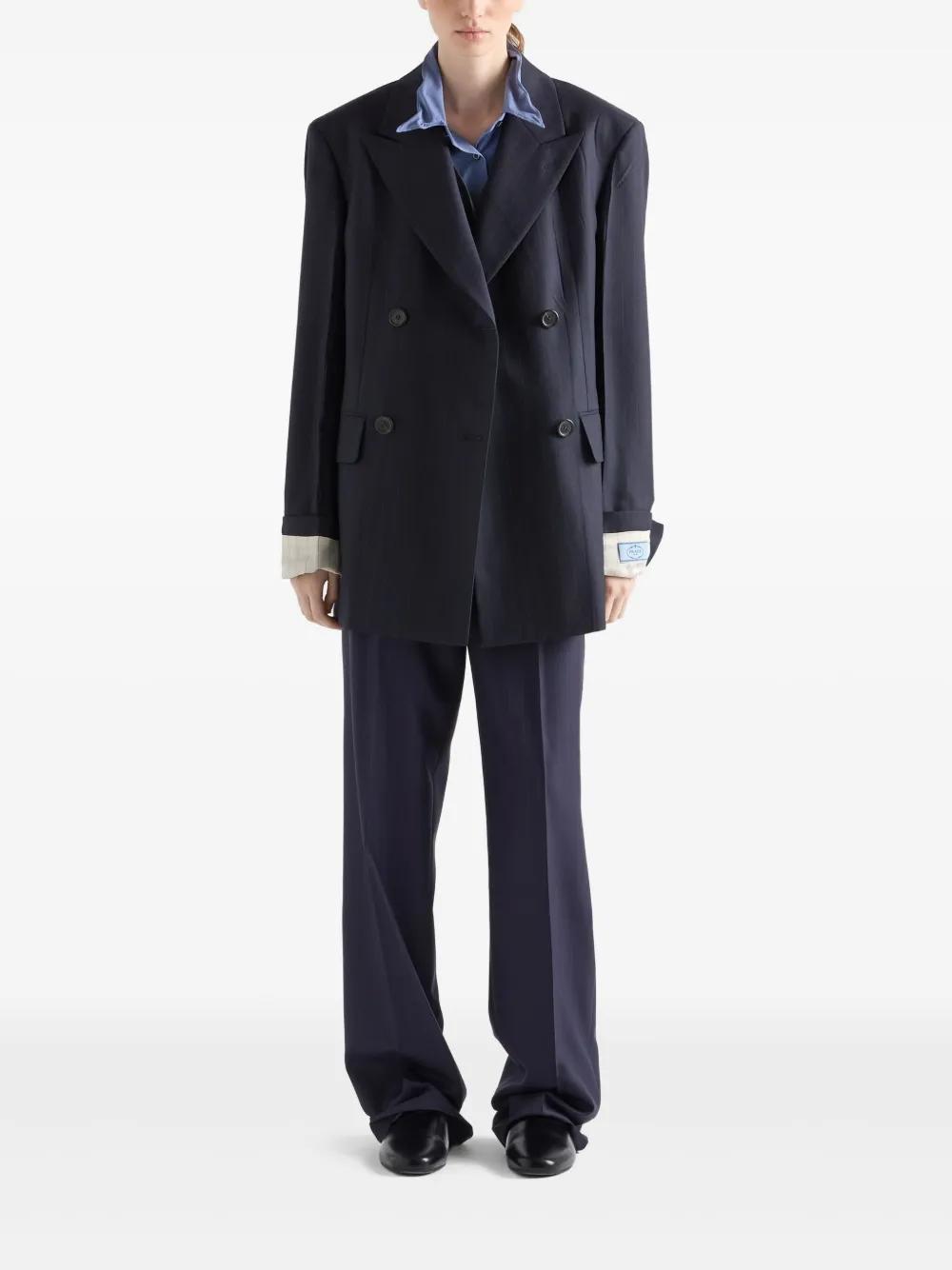 Prada Wool Pinstripe Pants in Blue | Lyst