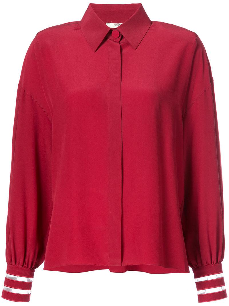 Fendi Silk Long Sleeve Shirt in Red - Lyst
