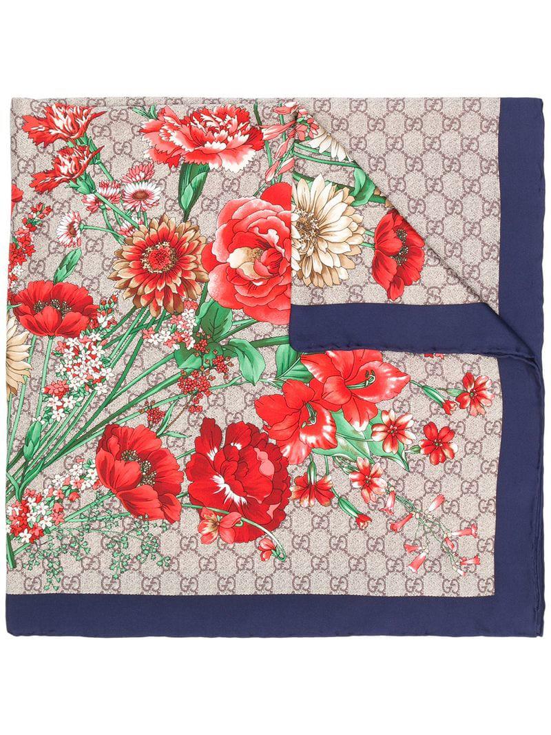 Gucci Gg Blooms Print Silk Scarf in Red | Lyst