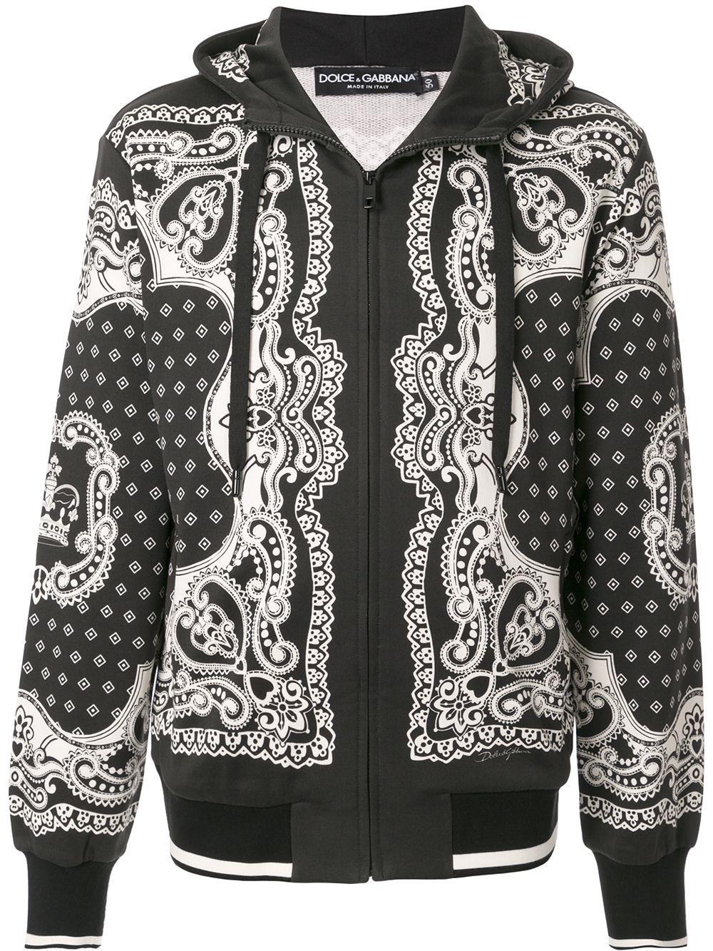 Dolce & Gabbana Cotton Zipup Hoodie In Bandana Print in Black for Men