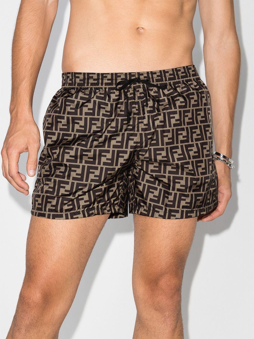 fætter reference fe Fendi Double F Print Swim Shorts in Brown for Men | Lyst